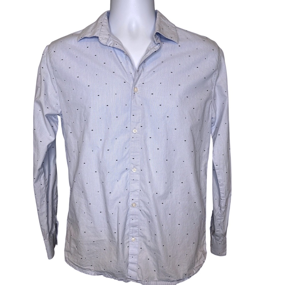 Nukutavake Boys Blue White Micro Stripe Button‎ Down Shirt Sz 16 Preppy Nautical